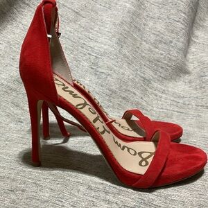 Sam Edelman red suede heels, size 8 look new